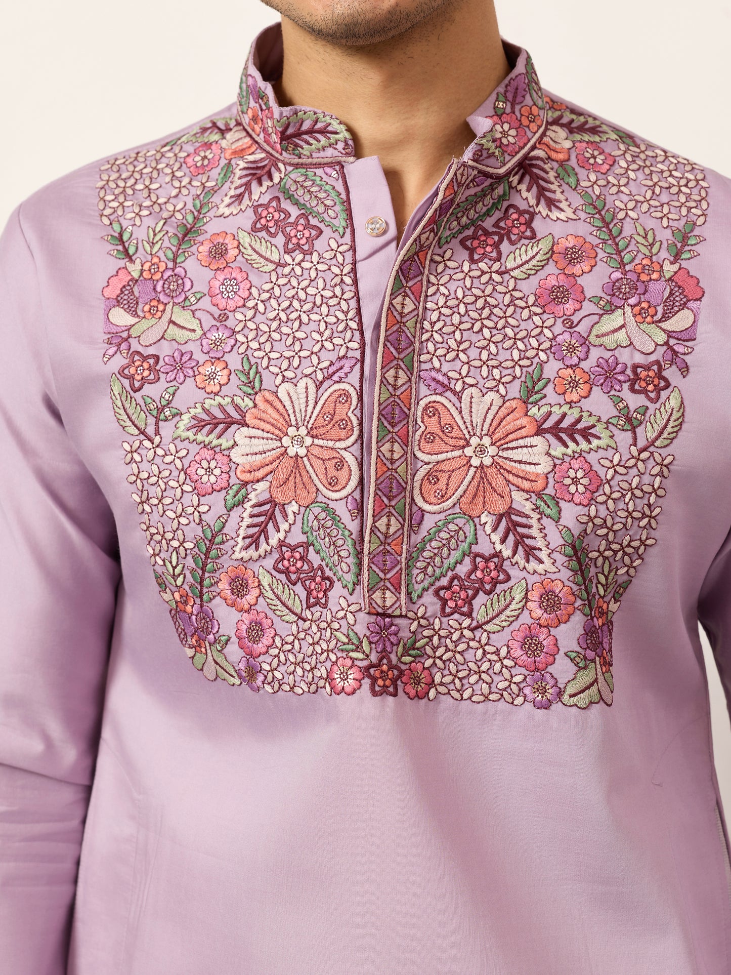 Lavender Heritage Embroidered Kurta Set
