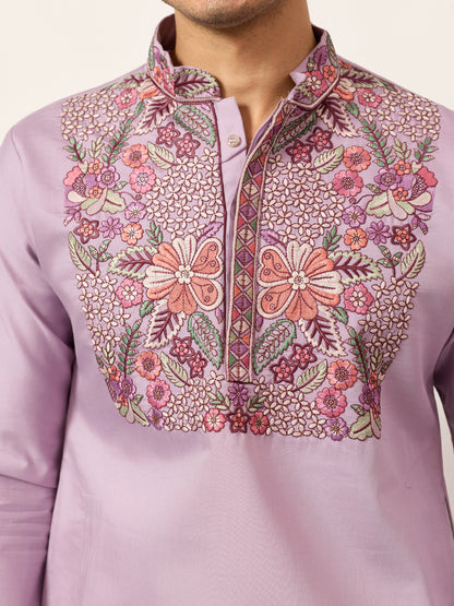 Lavender Heritage Embroidered Kurta Set