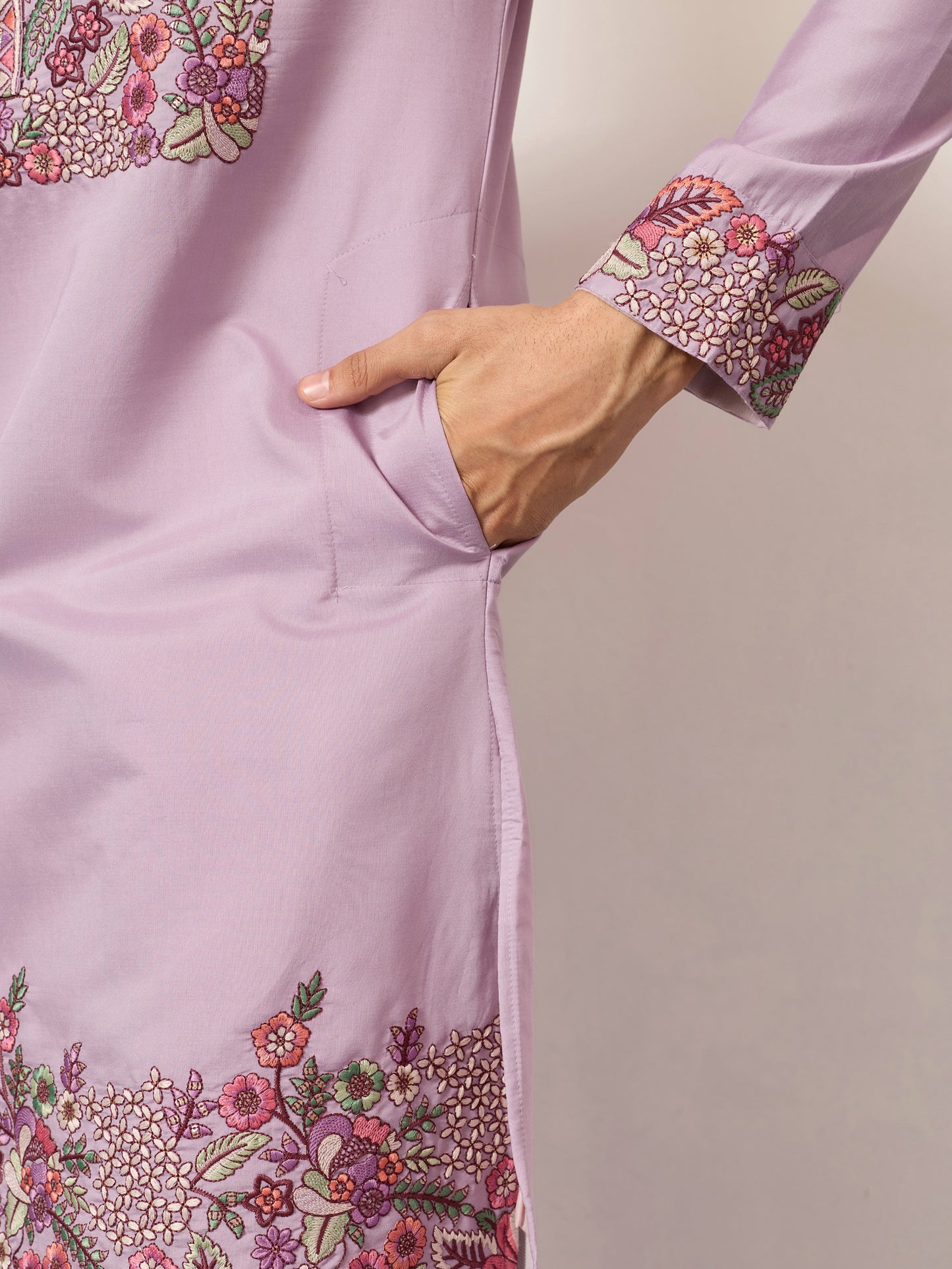 Lavender Heritage Embroidered Kurta Set