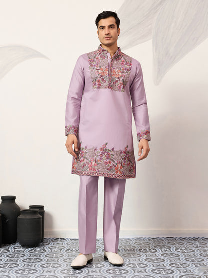 Lavender Heritage Embroidered Kurta Set