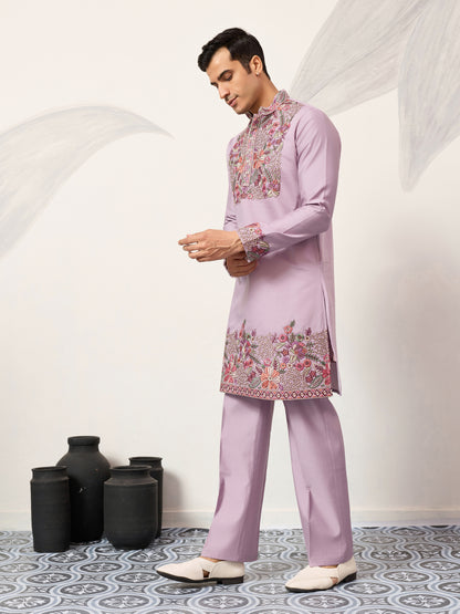 Lavender Heritage Embroidered Kurta Set