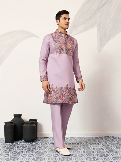 Lavender Heritage Embroidered Kurta Set