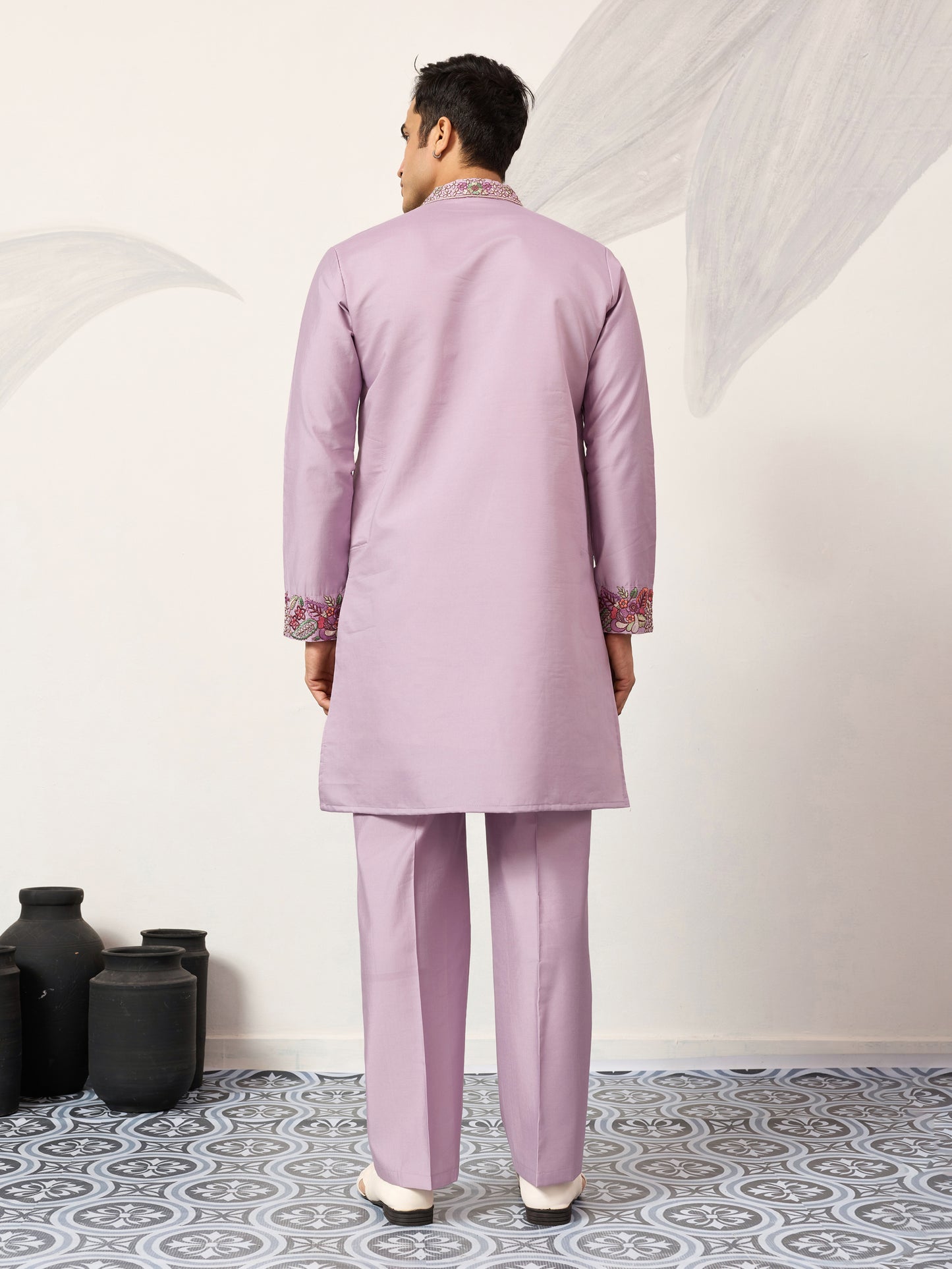 Lavender Heritage Embroidered Kurta Set