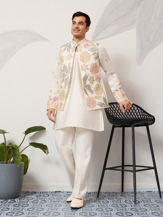 Floral Whisper Ivory Koti Kurta Set