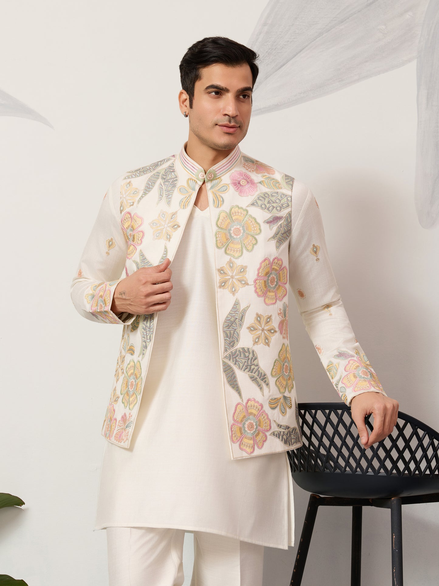 Floral Whisper Ivory Koti Kurta Set