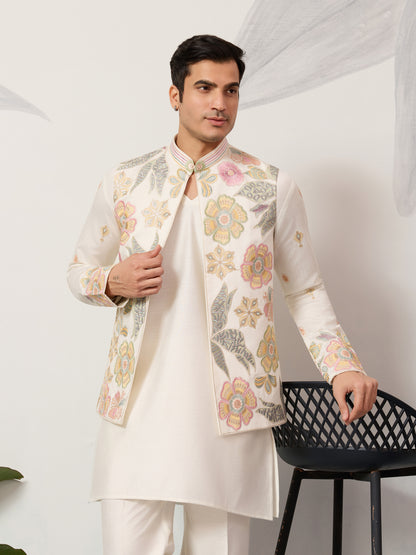 Floral Whisper Ivory Koti Kurta Set