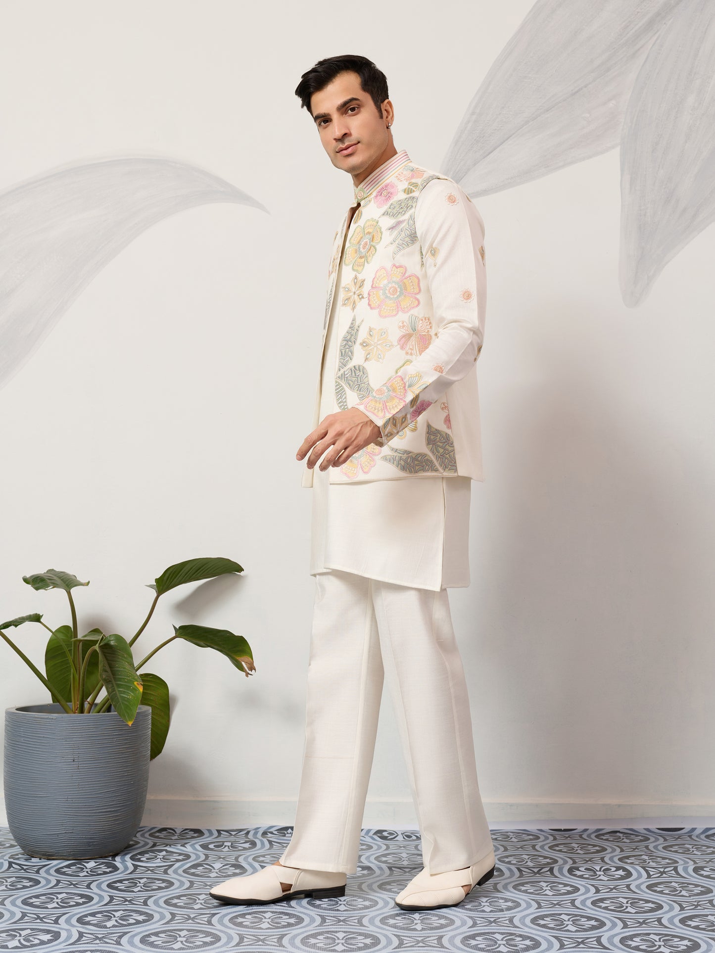 Floral Whisper Ivory Koti Kurta Set