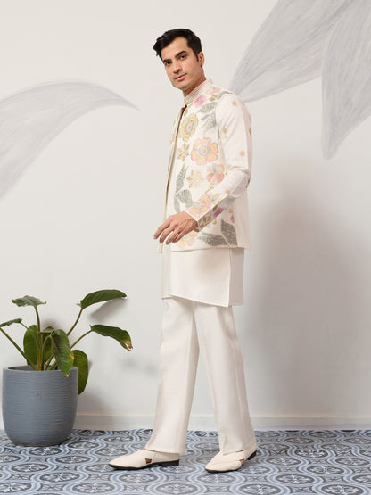 Floral Whisper Ivory Koti Kurta Set