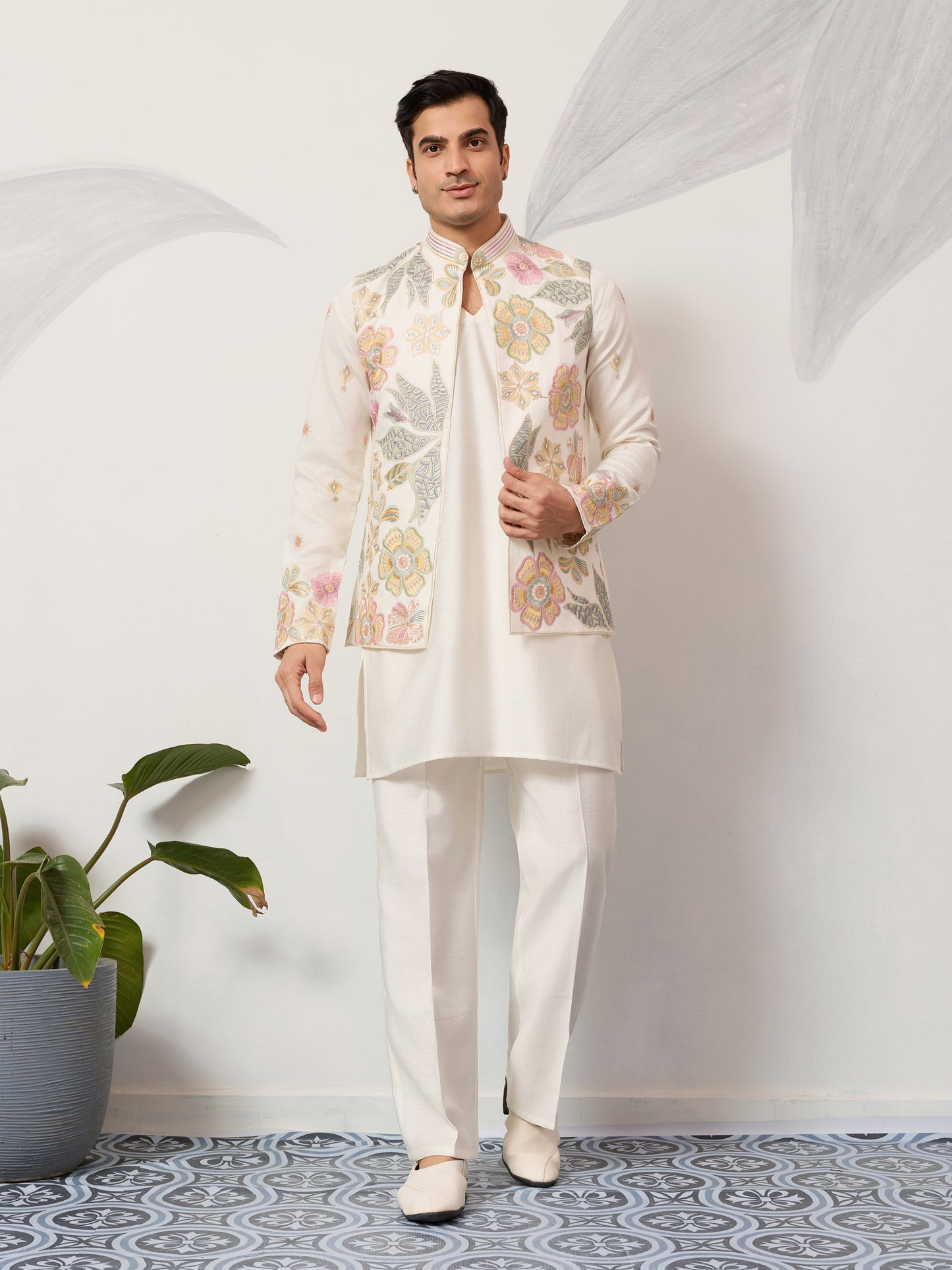 Floral Whisper Ivory Koti Kurta Set