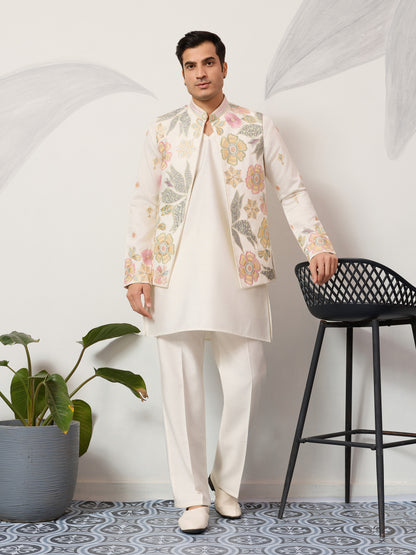 Floral Whisper Ivory Koti Kurta Set