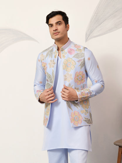Celestia Sky Luxury Embroidered Koti Kurta Set