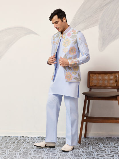 Celestia Sky Luxury Embroidered Koti Kurta Set