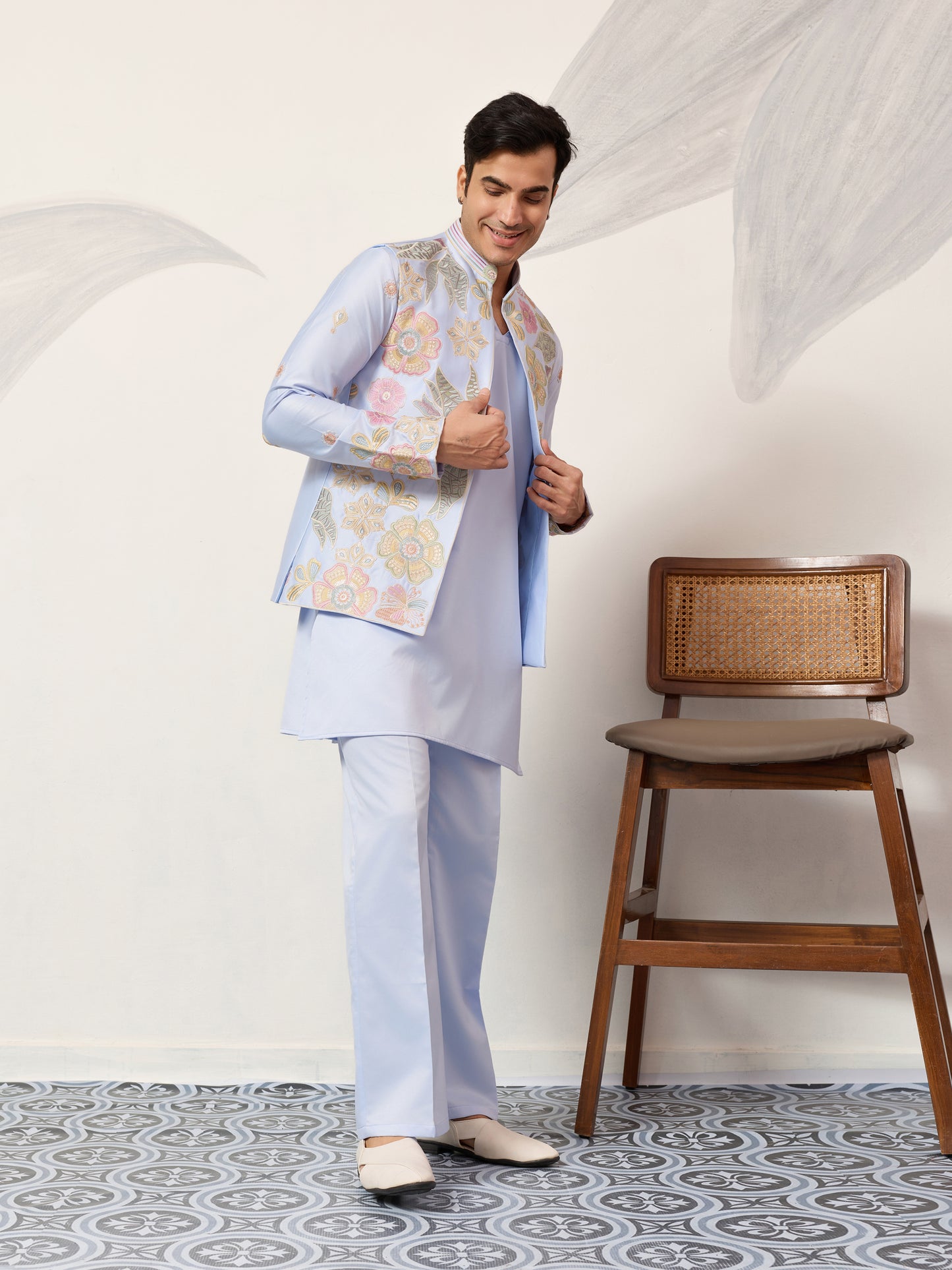 Celestia Sky Luxury Embroidered Koti Kurta Set