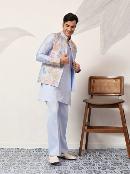 Celestia Sky Luxury Embroidered Koti Kurta Set