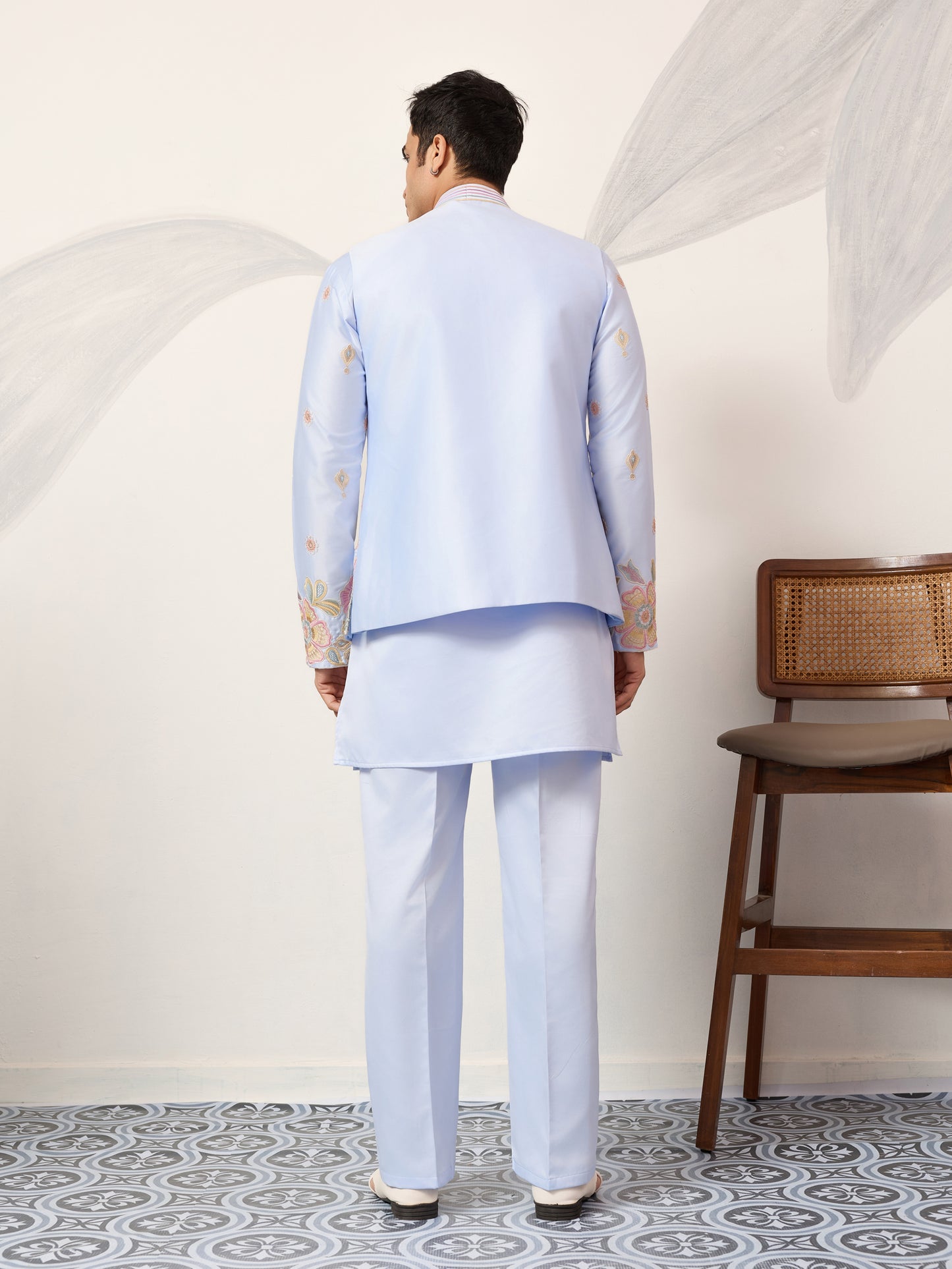 Celestia Sky Luxury Embroidered Koti Kurta Set