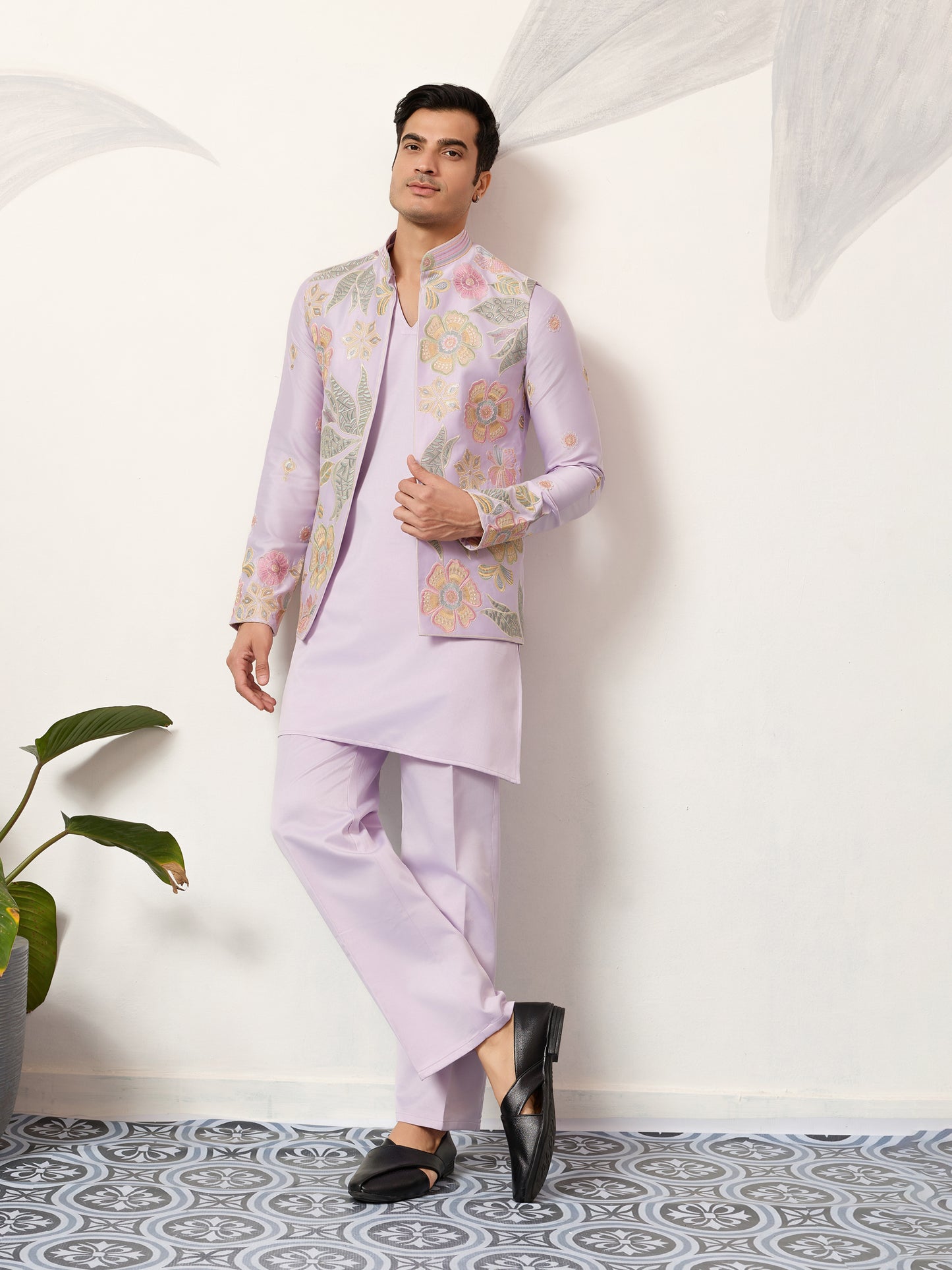 Blush Royale Floral Embroidered Kurta Jacket Set