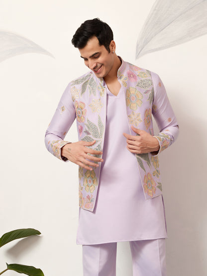 Blush Royale Floral Embroidered Kurta Jacket Set
