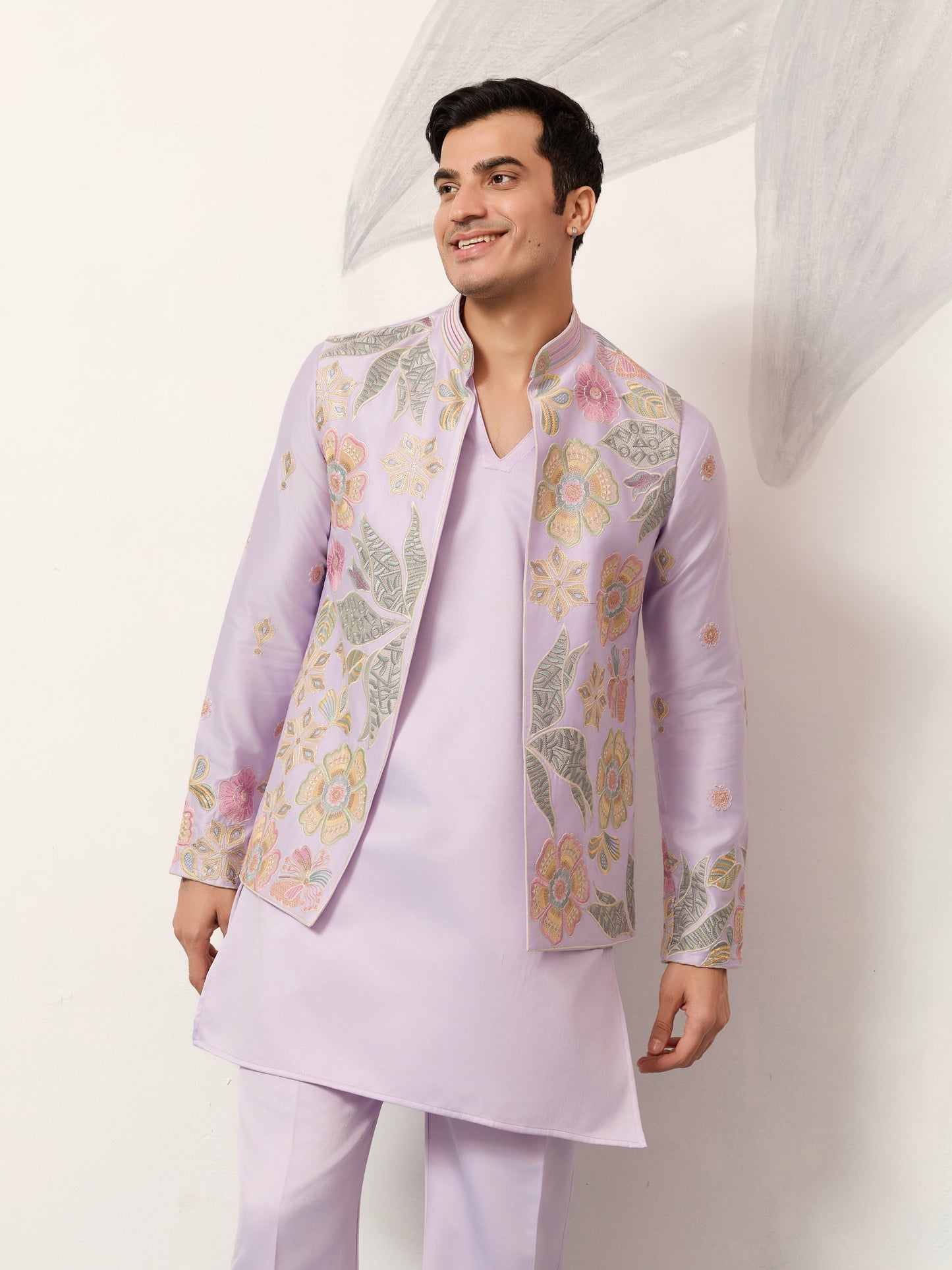 Blush Royale Floral Embroidered Kurta Jacket Set