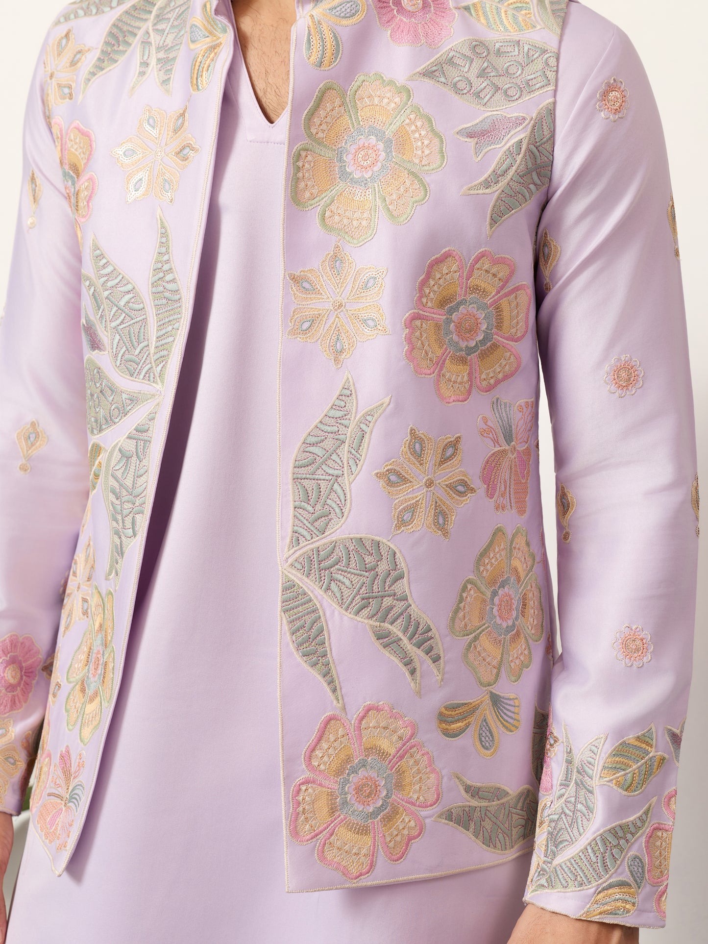 Blush Royale Floral Embroidered Kurta Jacket Set
