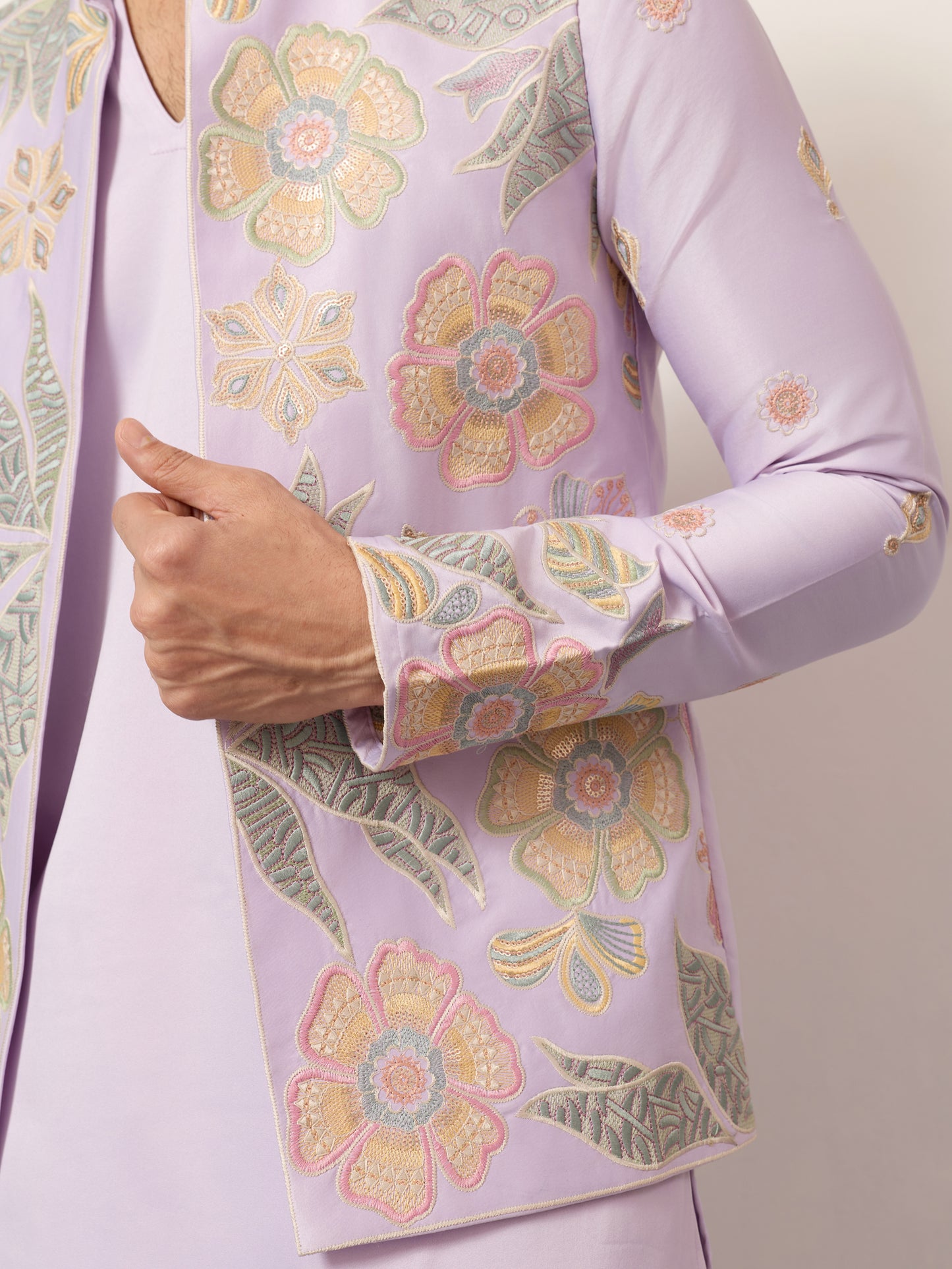 Blush Royale Floral Embroidered Kurta Jacket Set