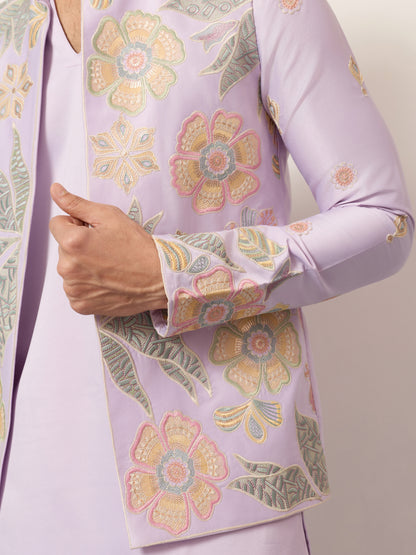 Blush Royale Floral Embroidered Kurta Jacket Set