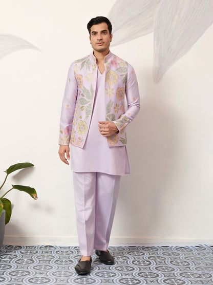 Blush Royale Floral Embroidered Kurta Jacket Set