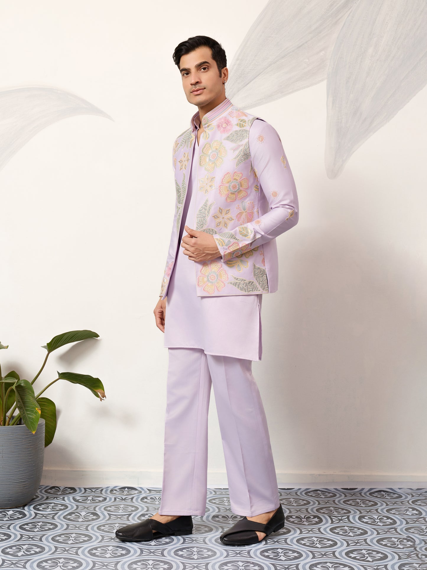 Blush Royale Floral Embroidered Kurta Jacket Set