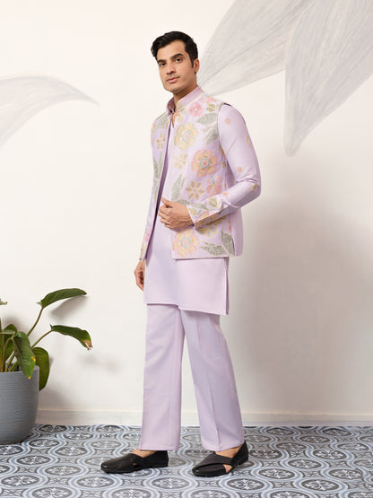 Blush Royale Floral Embroidered Kurta Jacket Set