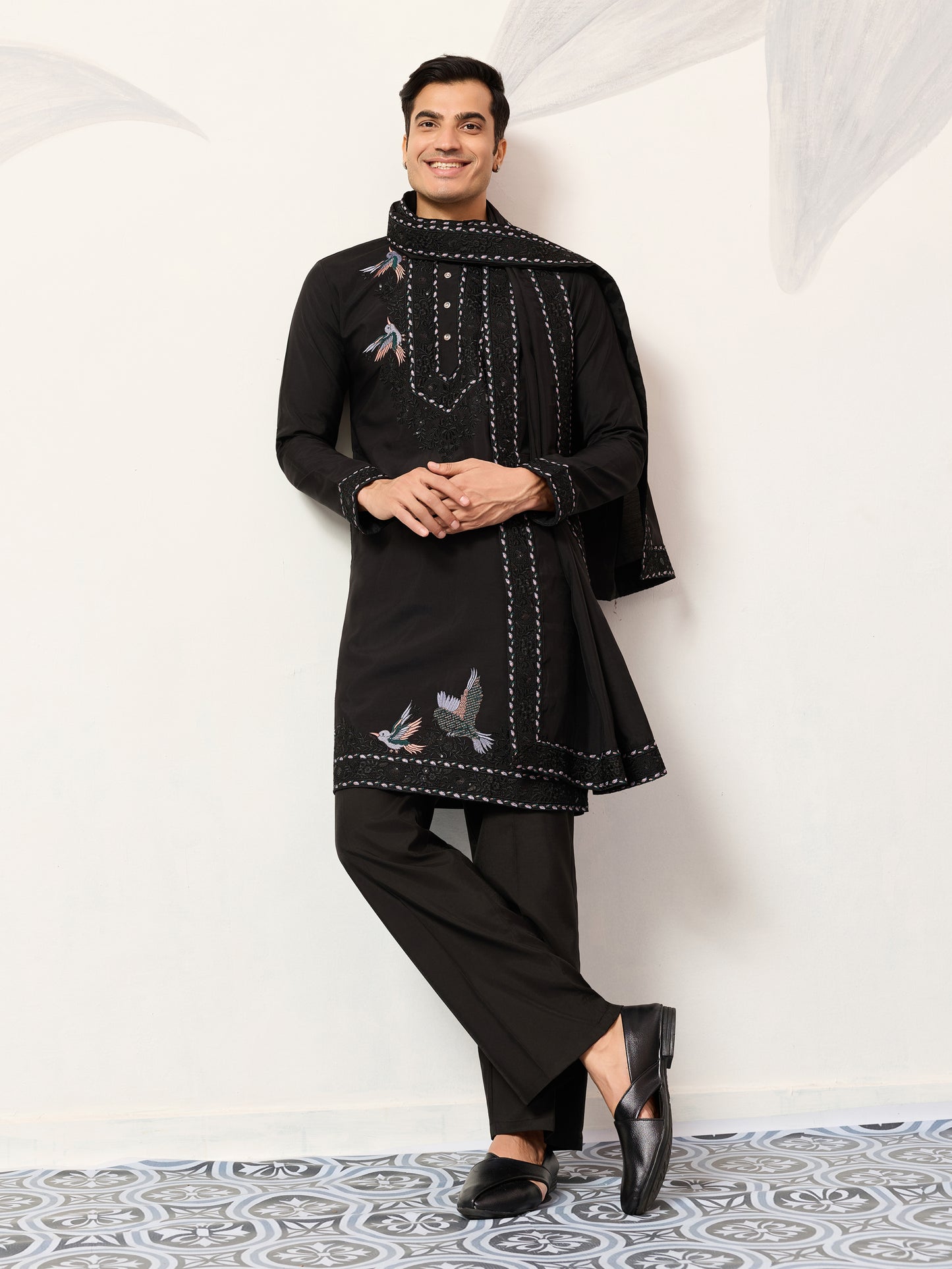 Midnight Noir Embroidered Kurta with Dupatta