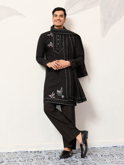 Midnight Noir Embroidered Kurta with Dupatta