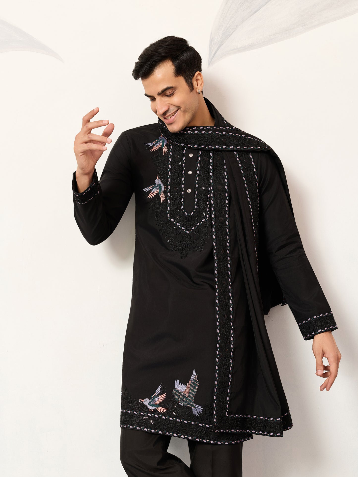 Midnight Noir Embroidered Kurta with Dupatta