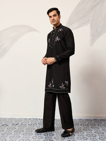 Midnight Noir Embroidered Kurta with Dupatta