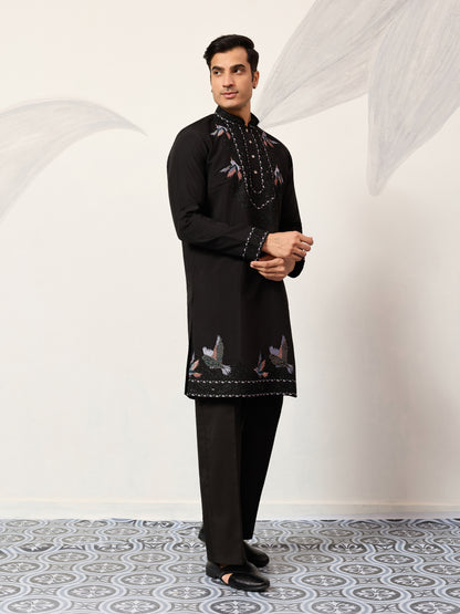 Midnight Noir Embroidered Kurta with Dupatta
