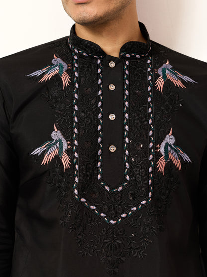 Midnight Noir Embroidered Kurta with Dupatta