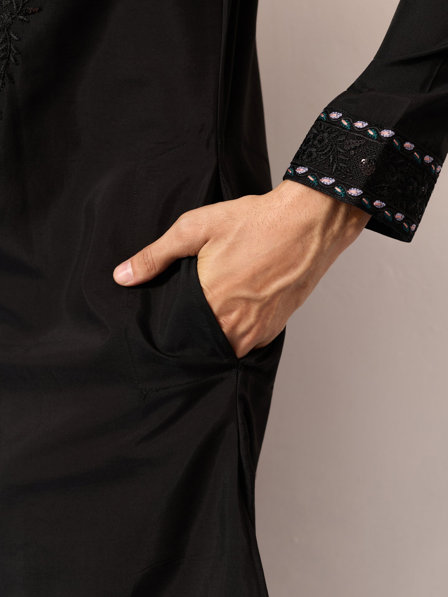 Midnight Noir Embroidered Kurta with Dupatta