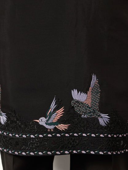 Midnight Noir Embroidered Kurta with Dupatta