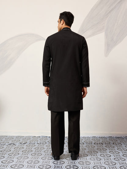 Midnight Noir Embroidered Kurta with Dupatta