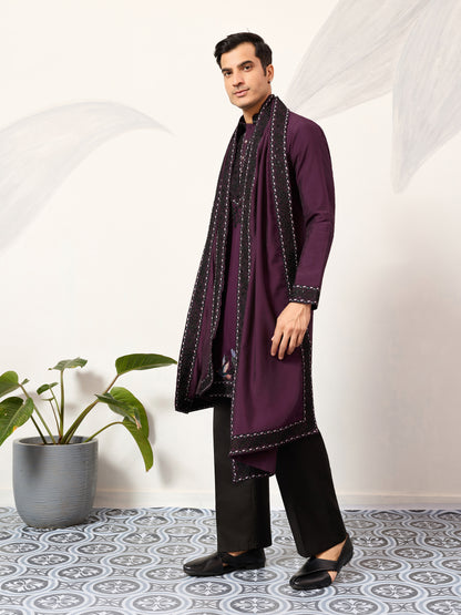Royal Plum Aviary Embroidered Kurta with Dupatta