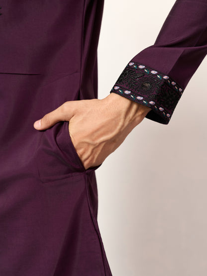 Royal Plum Aviary Embroidered Kurta with Dupatta