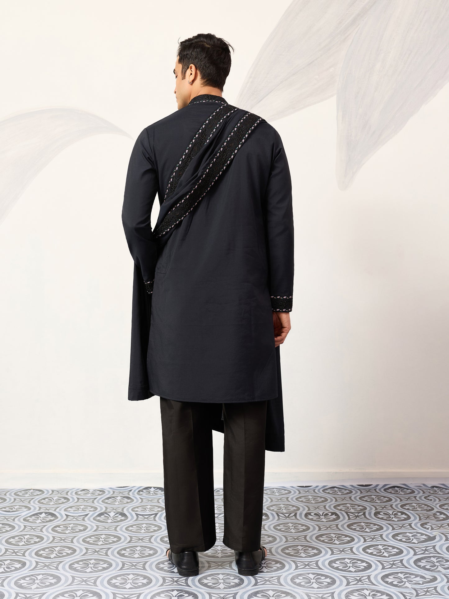 Navy Royale Aviary Embroidered Kurta with Dupatta