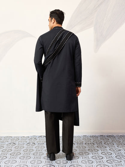 Navy Royale Aviary Embroidered Kurta with Dupatta