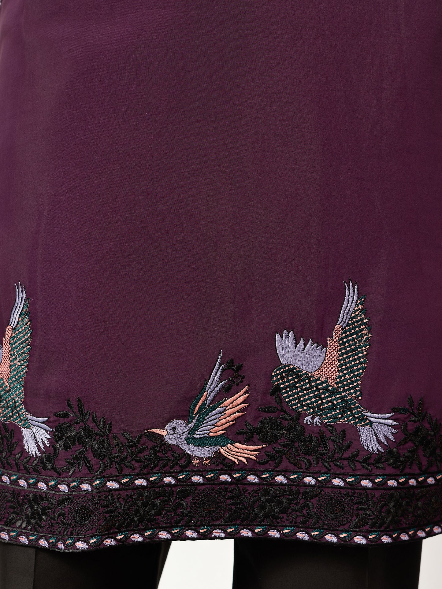 Royal Plum Aviary Embroidered Kurta with Dupatta