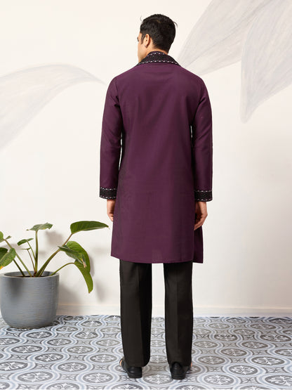 Royal Plum Aviary Embroidered Kurta with Dupatta