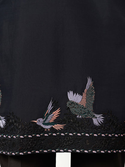 Navy Royale Aviary Embroidered Kurta with Dupatta