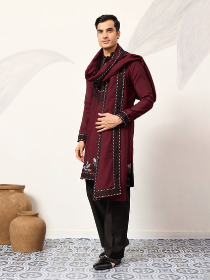 Royal Maroon Embroidered Kurta with Dupatta