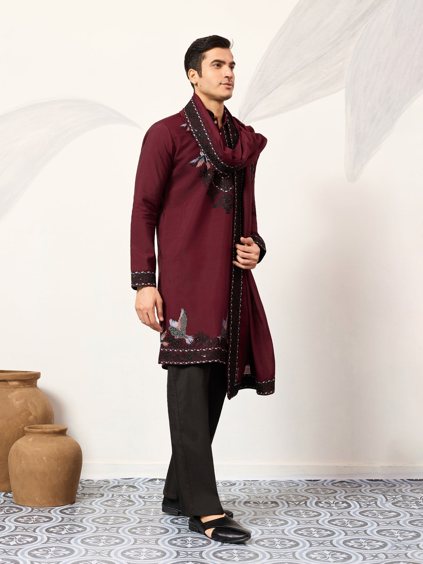 Royal Maroon Embroidered Kurta with Dupatta