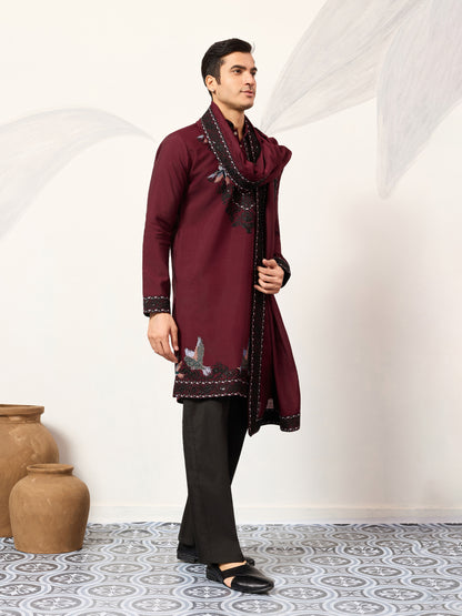 Royal Maroon Embroidered Kurta with Dupatta