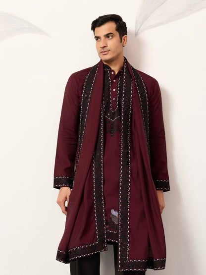 Royal Maroon Embroidered Kurta with Dupatta