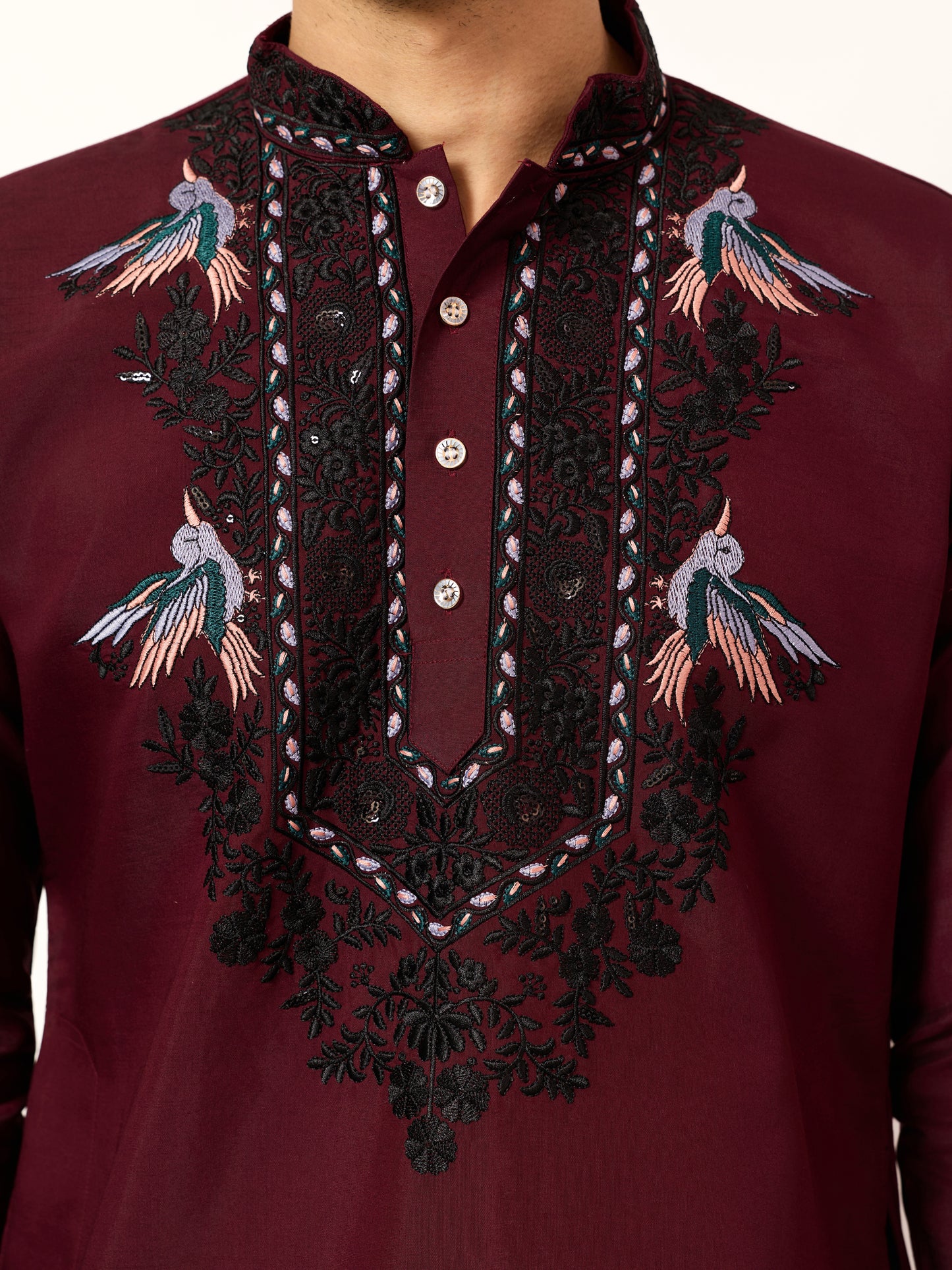 Royal Maroon Embroidered Kurta with Dupatta