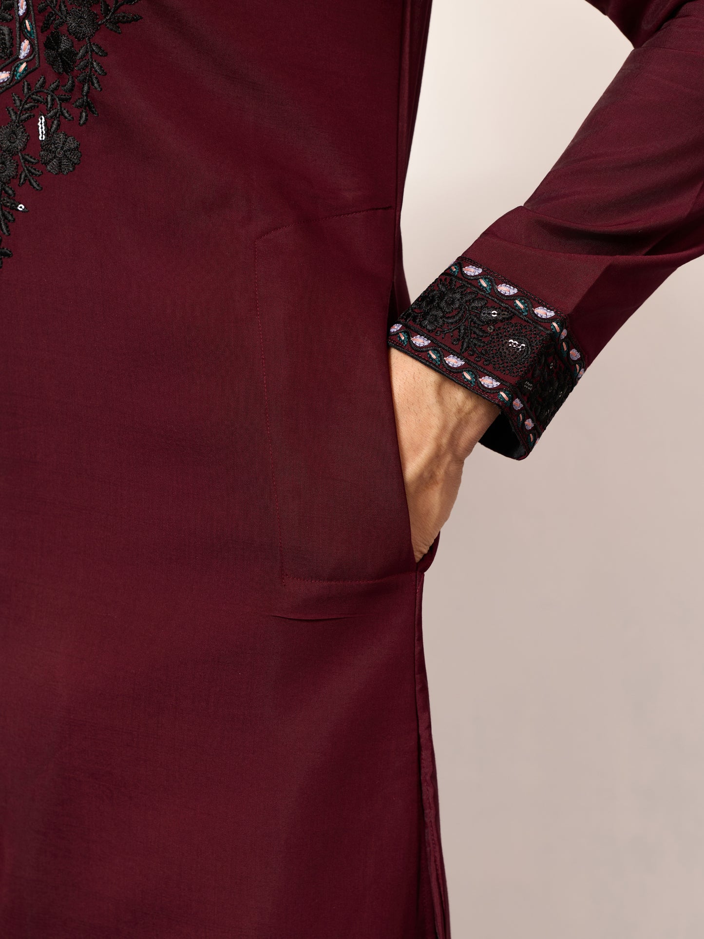 Royal Maroon Embroidered Kurta with Dupatta